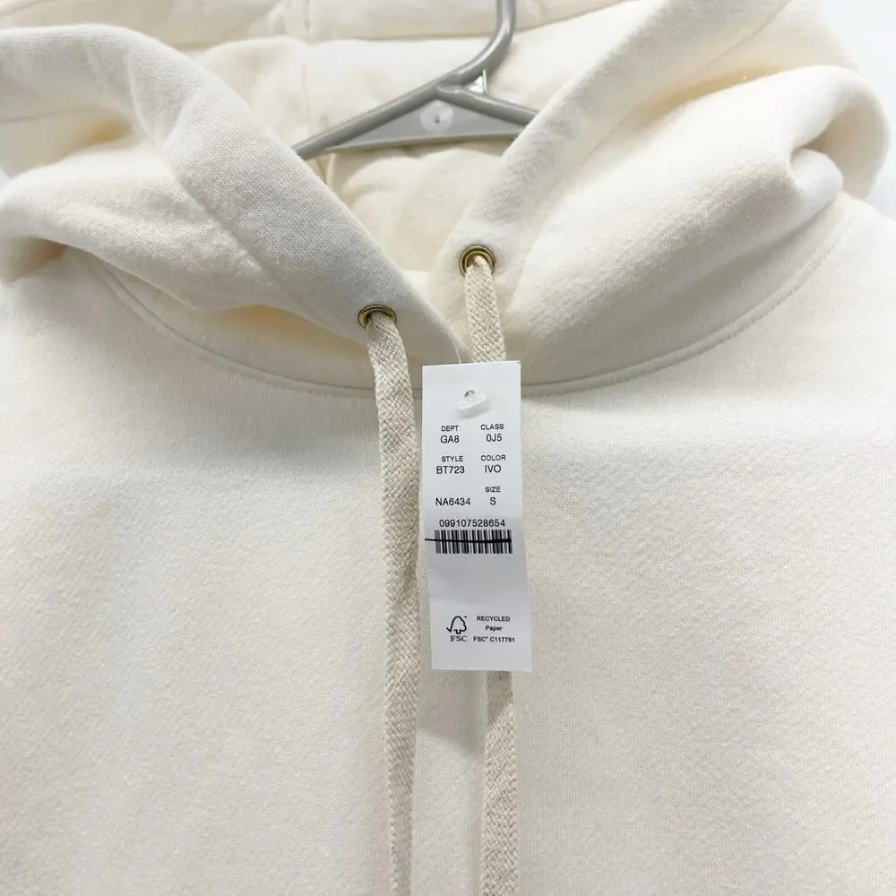 J.Crew Heritage Fleece Hoodie Sweatshirt  in Ivory Size Small NWT